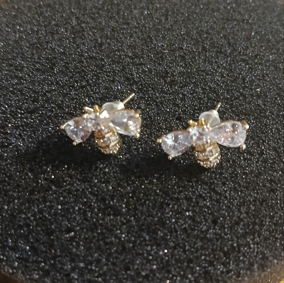 925 Silver Crystal Bee Zircon Earrings Stud Dangle Wedding Jewelry Women - Picture 2 of 6